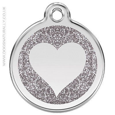Silver Glitter Heart Dog ID Tag (3 sizes)